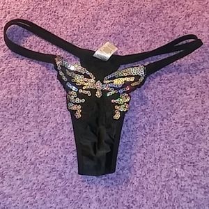 Never worn, butterfly sequined black thong